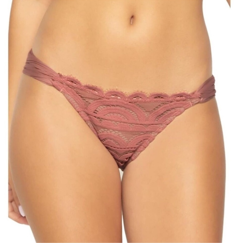 Pilyq Laced Fanned Teeny Bikini Bottom | Dusty
Rose | NWT